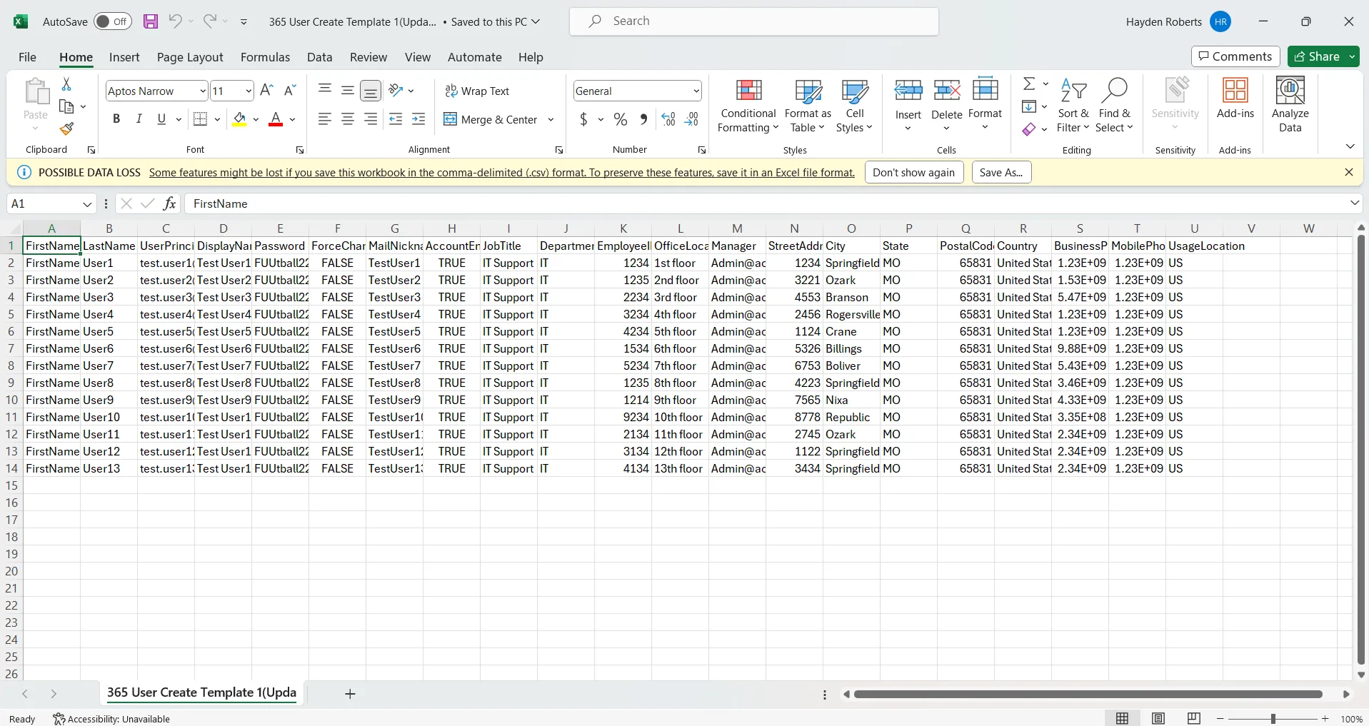 example csv file