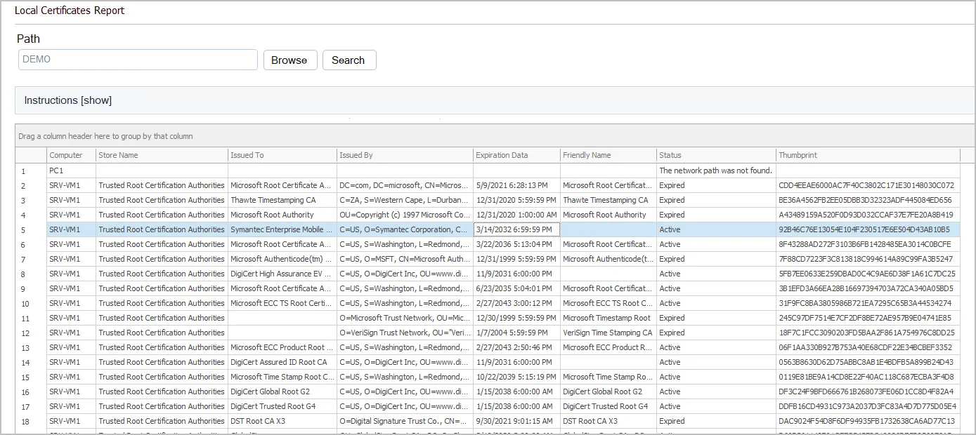 local cert report example