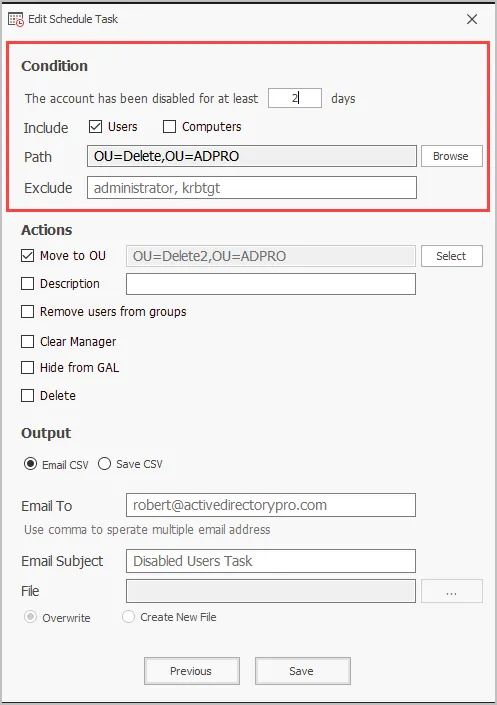 disable account cleanup conditions