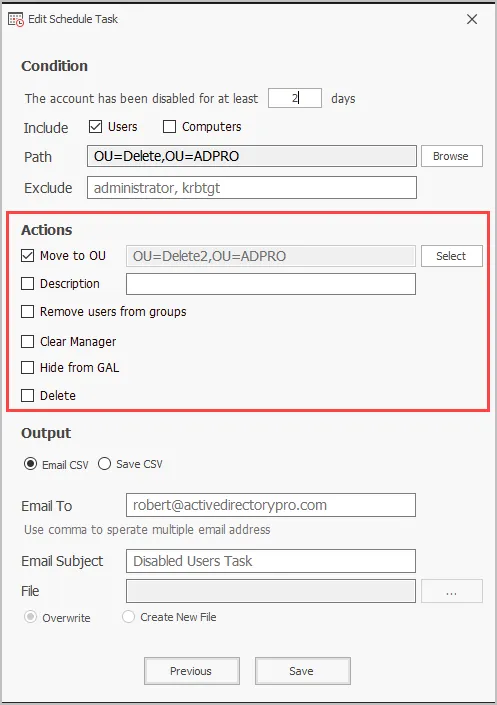 disable account cleanup actions