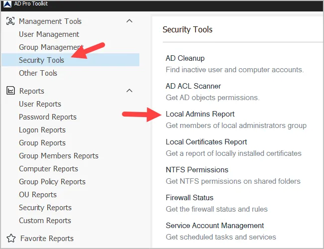 local admin report