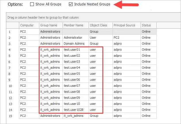 nested groups example