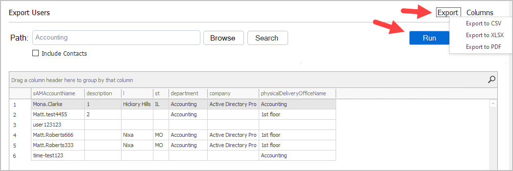 export csv