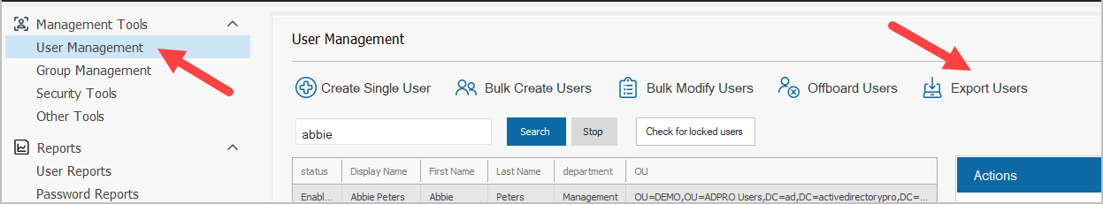 select export users tool